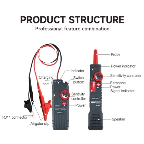 Weytoll Preventing Interference Underground Cable Locator High and Low Voltage Design for 220-380V Network Cable Tester Wire Locator Detection for Wall and Underground Cables