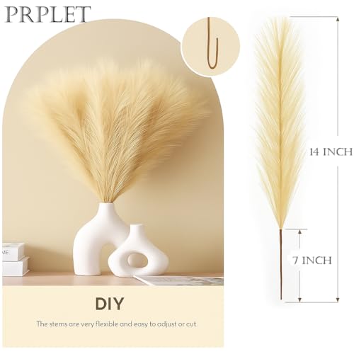 Image of Faux Pampas Grass - 24 Pcs Small Artificial Flowers for Living Room Home Office and Wedding Decoration (Beige)