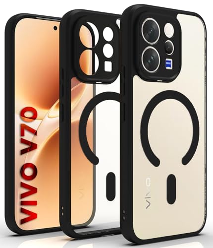 Image of RIGGEAR Shockproof Sleek Hybrid Armor Magnetic Back Cover Case Compatible with MagSafe Accessories for Vivo V70 / V70 Elite 5G (Clear PC + Black TPU Bumper)