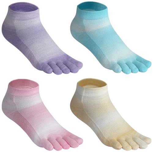 Image of Meaiguo Womens Toe Socks Cotton Five Finger Ankle Socks with Toes Separated for Running Athletic 4 Pairs