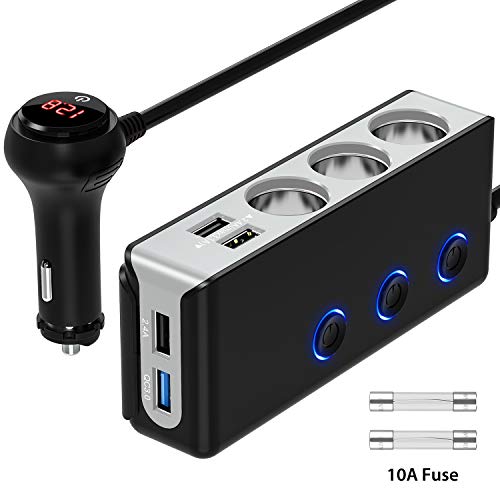 [Updated Version]QUICK CHARGE 3.0 Cigarette Lighter Adapter, 120W 12V/24V 3-Socket Power Splitter DC