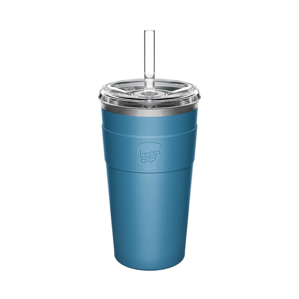 KeepCup Thermal Cold Cup - Insulated Stainless Steel Reusable Coffee Cup with Lid and Straw - 16oz/454ml - Kingfisher