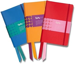 Kit c/3 Cadernetas Capa Dura Desko Pautada - Vermelha, Amarela e Azul - 21X14cm, 160 pgs Papel Pólen 80g, Desko Company