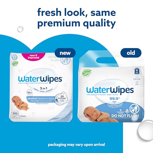 WaterWipes Sensitive+ Newborn & Baby Wipes, 3-In-1 Cleans, Cares, Protects, 99.9% Water, Unscented & Hypoallergenic, 300 Count (5 Packs) - Thumbnail 3