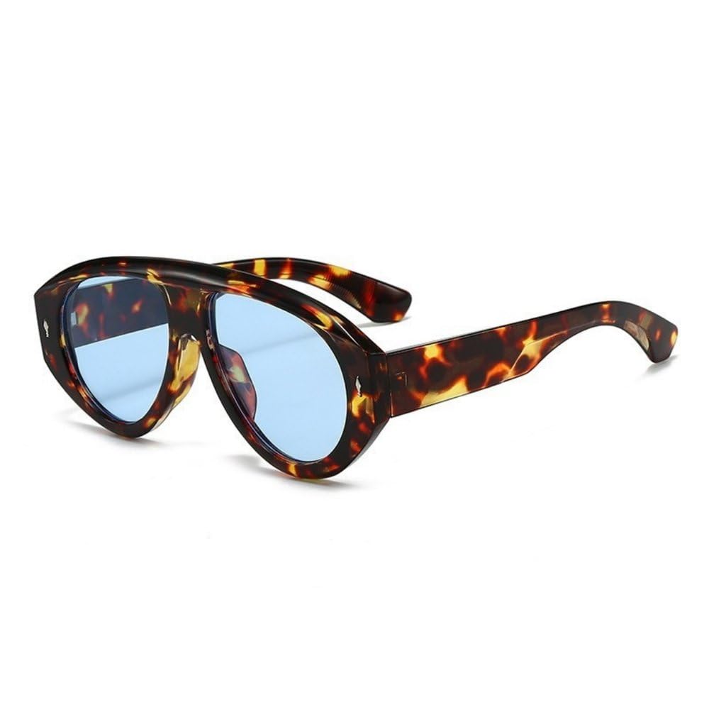Damen-Piloten-Sonnenbrille, trendig, Oversize, farbige Rahmen, UV400-Schutz, klassische Fahrbrille, Leopardenblau, 1