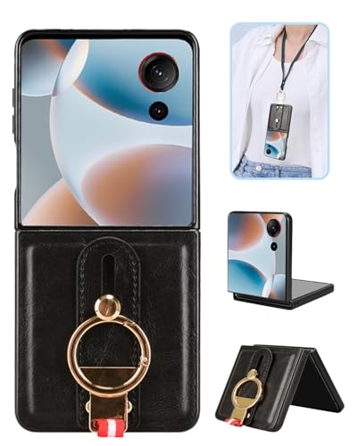 Nubia Flip 3 �p �P�[�X YAJOJO ���ƃL�b�N�X�^���h�@�\ ���|�� �X�g���b�v�t�� �ϏՌ� �����Y�ی� ���烌�U�[�[ + TPU�P�[�X �v�̎��� ��ʃ����Y�ی� �����h�~ �g�уJ�o�[ �w��h�~(�u���b�N)