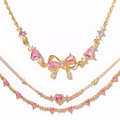 Hudiepan Braccialetto con Fiocco per Amici, Braccialetto con Fiocco in Zircone, L'amicizia è Come un Fiocco, Braccialetti Dell'amicizia con Zircone Rosa, Regolabile, per Regalo per Le Donne