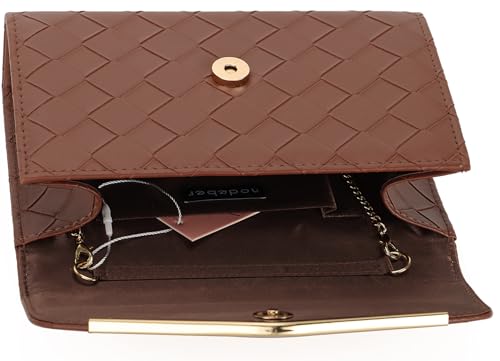 Image of Womens Woven Evening Bag Faux Leather Crossbody Clutch Purse Envelope Handbag for Wedding Prom Party Brown