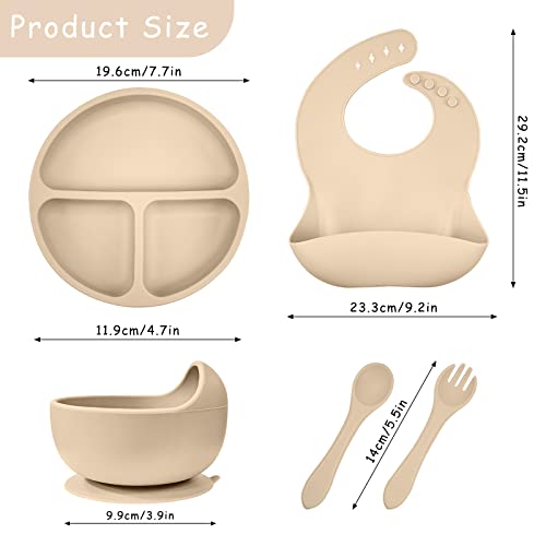 Tqonep Silicone Baby Feeding Set,Baby Led Weaning Supplies Suction Divided Plates Adjustable Silicone Toddler Soft Bowl Spoons Forks Silicone Toddler Cup Bpa Free（Pink & White 12 Pack） #TOP4