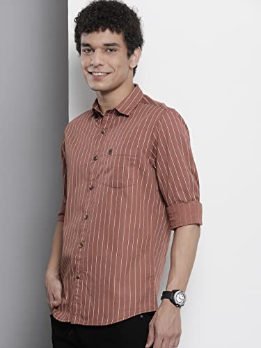 Image of The Indian Garage Co Men Regular Fit Striped Full Sleeves Cutaway Collar Casual Shirt