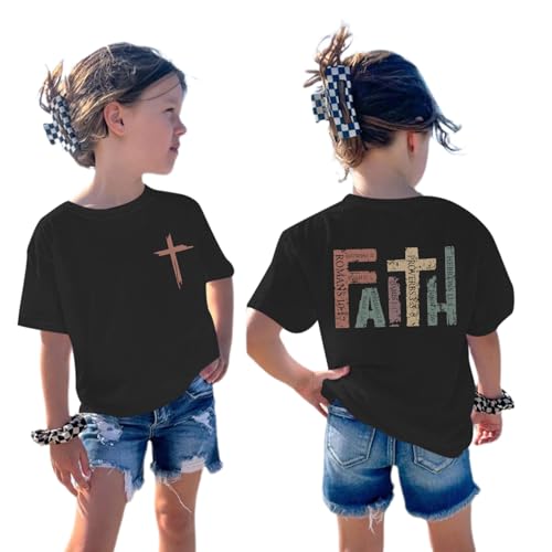 Image of Jesus Shirt for Girls Christian Faith Tshirts Kids Cute Bible Verse Graphic Tees Inspirational God Religious Clothes