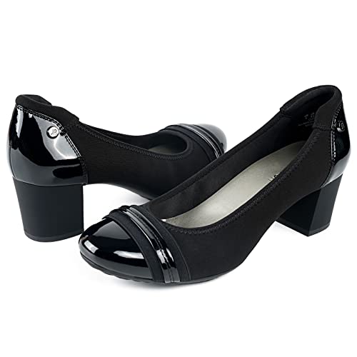 Jenn Ardor Chunky Heels Pumps Women Fashion Closed Toe Mid High Heels 2 Inch Block Heeled Shoes Comfortable Office Work Pumps For Ladies Slip Ons Black 9 #TOP29