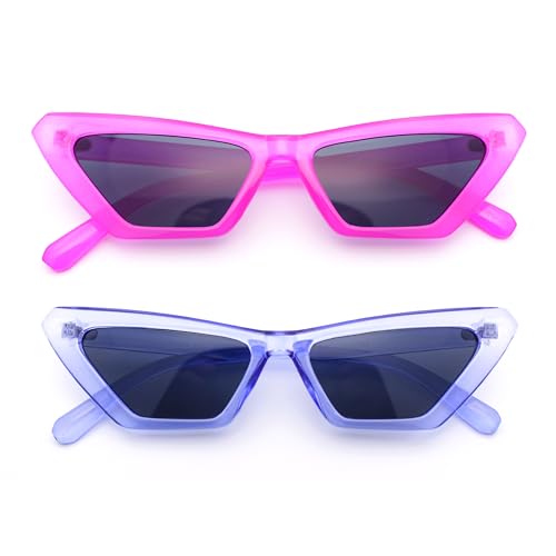 SA106 (2-Pack Combo) Womens Neon Pop Color 80s Squared Cat Eye Sunglasses - Main Image