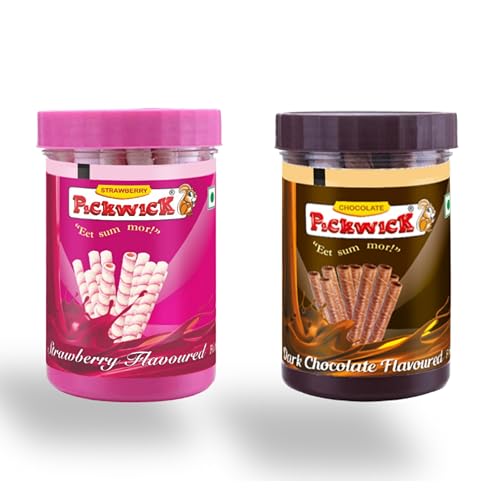 Image of PICKWICK Chocolate & Strawberry Flavoured Wafer Rolls - Combo Pack, 150gm x 2 Jar | Indulge in our crispy, cream biscuit snacks-perfect for both kids and adults.