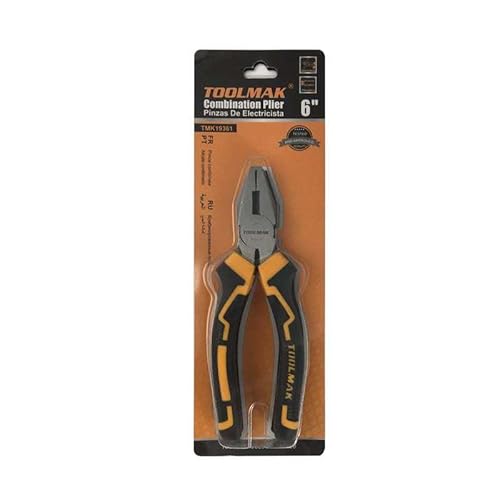 TOOLMAK Pinza Combinata Professionale, 15,24 cm, Nero e Arancione, per Elettricista TMK19361