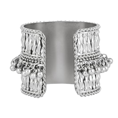 Image of I Jewels Navratri Ethnic Silver Oxidised Adjustable Afghani Ghungroo Cuff Kada Bracelet For Women