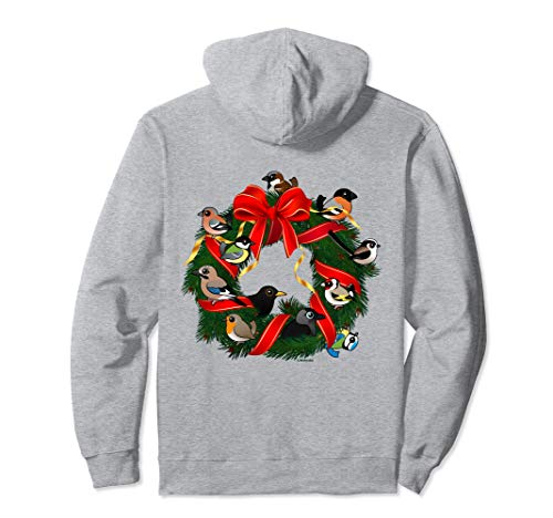 Garden Birds Flock Together on Holiday Wreath Christmas Gift Pullover Hoodie