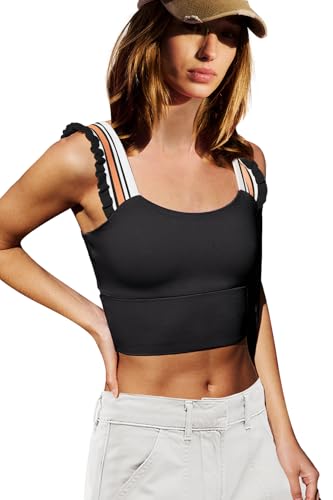 LAMISSCHE Womens Cropped Workout Tank Tops Padded Sports Bra Time Out Tank Ruffle Athletic Yoga Gym Camisole Tops