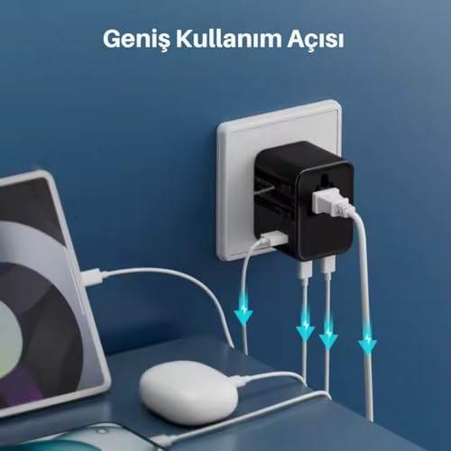 Universal Seyahat Priz Dönüştürücü Adaptör, 25W Şarj Cihazı, 1x Usb Girişi, 2x Type-C Girişi, Uluslararası Güç Adaptörü, US, UK, EU, AU Evrensel Uyum - Görsel 5