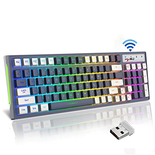 Felicon Wireless Gaming Keyboard 2.4G Rechargeable Rgb Backlit Mechanical Feel Multimedia 96 Key With Number Pad Double-Shot Keycap Anti-Ghosting Ergonomic Waterproof For Mac Pc Xbox Ps4 Gamer Typists #TOP8
