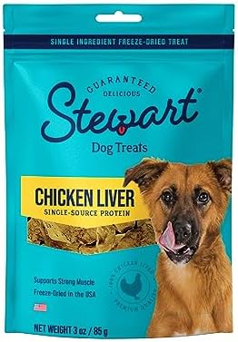 Stewart Freeze Dried Dog Treats, Chicken Liver, Grain Free & Gluten Free, 3 Ounce Resealable Pouch, Single Ingredient, Made in USA, Dog Training Treats