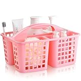 ALINK Plastic Shower Caddy Basket with Compartments, Portable Divided Cleaning Supply Storage Organizer with Handle for College Dorm Bathroom - Pink
