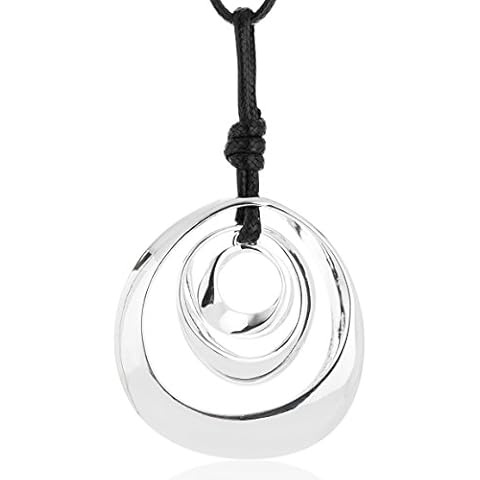 welbijoux Long Pendant Necklaces Silver Pendant Natural Black Rope Chain Bohemian Necklace for Women with Gift Box Cover