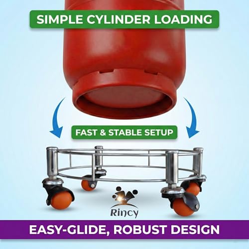 Image of Rincy 2 Pic Heavy Red Wheel Stainless Steel LPG Cylinder Trolley with 4 Heavy Wheels - Durable Stand for Gas Cylinders (Heavy Wheel Gas Stand 2 Pcs)