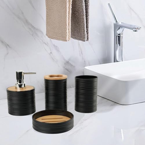 Decoración decorativa para baño con juego de 4 accesorios de baño negros 6