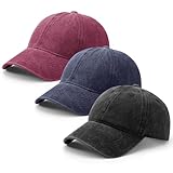 Vyuwast 3 Pack Baseball Caps,Distressed Washed Vintage Baseball Cap for Men Women,Cotton Adjustable Hats for Outdoor Golf Travel (Black, Navy Blue, Wine Red)