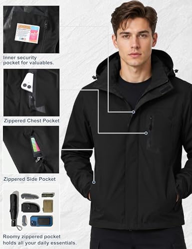 Image of Zoofly Mens Hiking Jacket Waterproof with Hood Lightweight Windbreaker for Outdoor Travel
