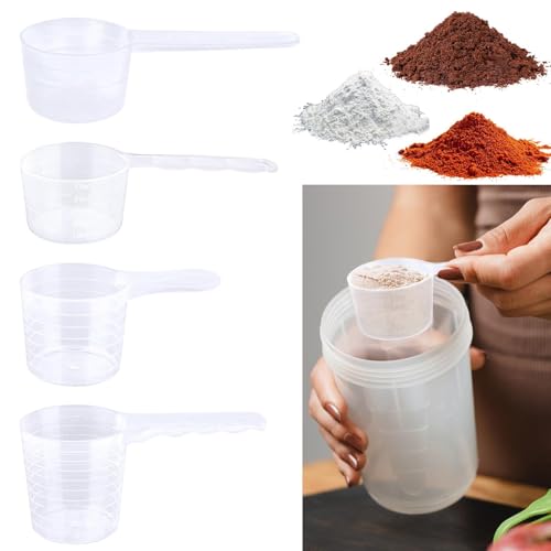 Lot de 4 cuillères doseuses de lessive - 100 ml, 70 ml, 50 ml, 40 ml - En plastique transparent -...