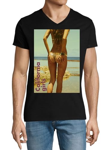 T-shirt V coton noir California Girls homme XXL haut graphique à manches courtes