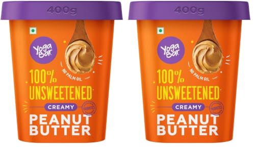 Image of Yogabar 100% Pure Peanut Butter | Creamy & Yummy Unsweetened | Slow Roasted | Non-GMO Premium Peanuts | No Added Sugar - 400gm (Pack of 2)