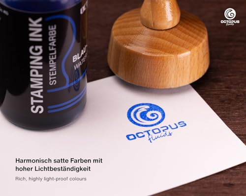 Octopus Fluids Stempelfarbe, Nachfüllfarbe zum Nachtränken von Stempelkissen und Stempelautomaten, 30ml Stempelfarbe, blau ohne Öl