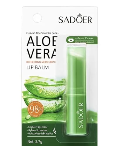 SADOER Bálsamo Labial de Aloe Vera, 98% Extracto Natural, Hidratante Refrescante, 2,7g