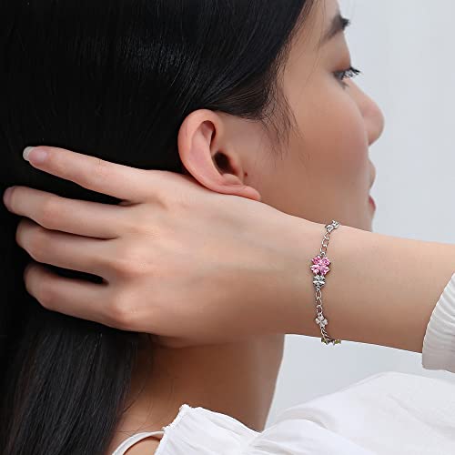 Image of JIANGXIN Lucky Four leaf clover 925 Sterling Silver Birthstone Chain Link Bracelet for Women Gemstone Jewelry Shamrock Birthday Gift 16+4cm