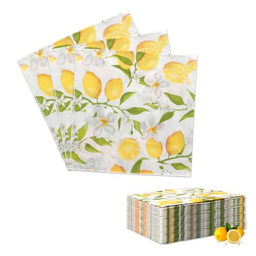 Luckwaii Servilletas Papel Decoradas Limones 80 Lemon Serviettes Napkins Servilletas Desechables 33 x 33 cm para Cumpleaños, Fiesta, Bautizos, Comuniones y Celebraciones, Decoració de Bodas, 2 Capas