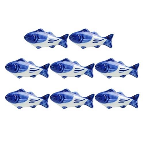 UPKOCH 8pezzi Supporti per Bacchette Ceramica Forma di Pesce Porta Bacchette e Supporto Cucchiaio e Forchetta Blu Bianco per Ristoranti e Occasioni Speciali