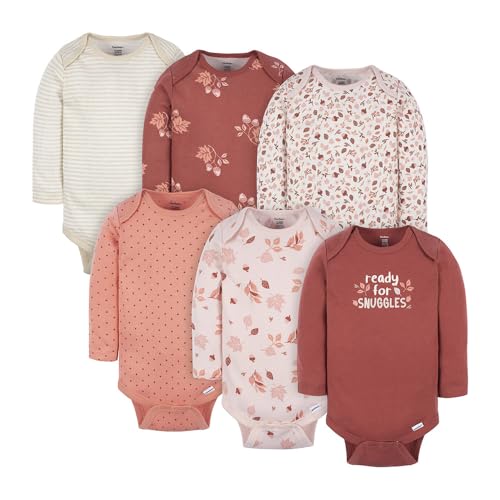 Image of Gerber Baby Bodysuits Long-Sleeve Cotton Onesies 6-Pack for Girls Newborn