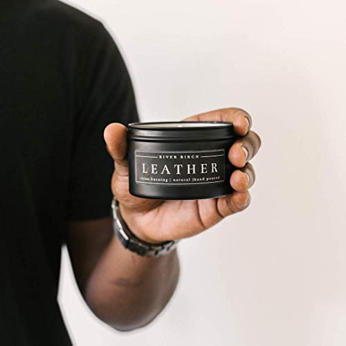 River Birch Candles Leather Scented Candle | Premium, All-Natural, Non-Toxic, Soy Candles | 8 Oz. Black Matte Tin Travel Candle | Cozy Relaxing Gifts For Home #TOP3