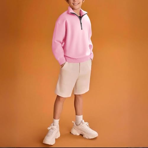 Boys Half Zipper Sweatshirts Cute Trendy Fall Pullover Tops for Youth Long Sleeve Sweater Workout School Sport Clothes Pink4