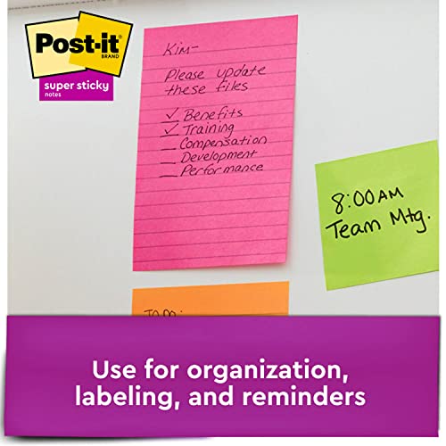Post-It Super Sticky Notes, 4X6 In, 4 Pads, 2X The Sticking Power, Energy Boost Collection, Bright Colors (Orange, Pink, Blue, Green),Recyclable (4621-Ssau) #TOP2