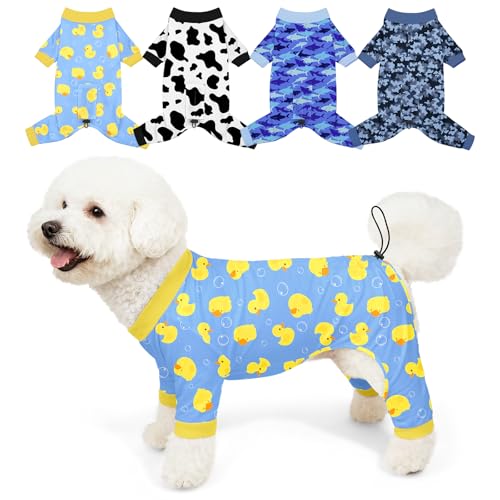 Bienbee Dog Pajamas, 4 Pack Dog Recovery Suit Shedding Suit Cute Soft Puppy Clothes Dogs Pjs Onesies Jammies Adjustable Breathable & Stretchy Clothes for Small Medium Large Dogs Girl Boy Puppy-M