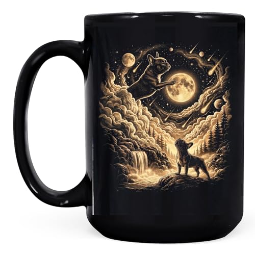 Personalized French Bulldog Howling to The Moon Meme 90s Animal Mug Coffee, Custom Name Bulldog Design Cup 15 oz
