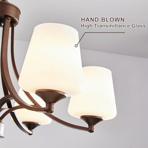 Image of 6-Light Farmhouse Chandelier Oil Rubbed Bronze Pendant Light Fixture with Frosted Glass, Rustic Ceiling Lighting Modern Hanging Lamp for Dining Room Living Room Bedroom, 47.2 inch Height Adjustable