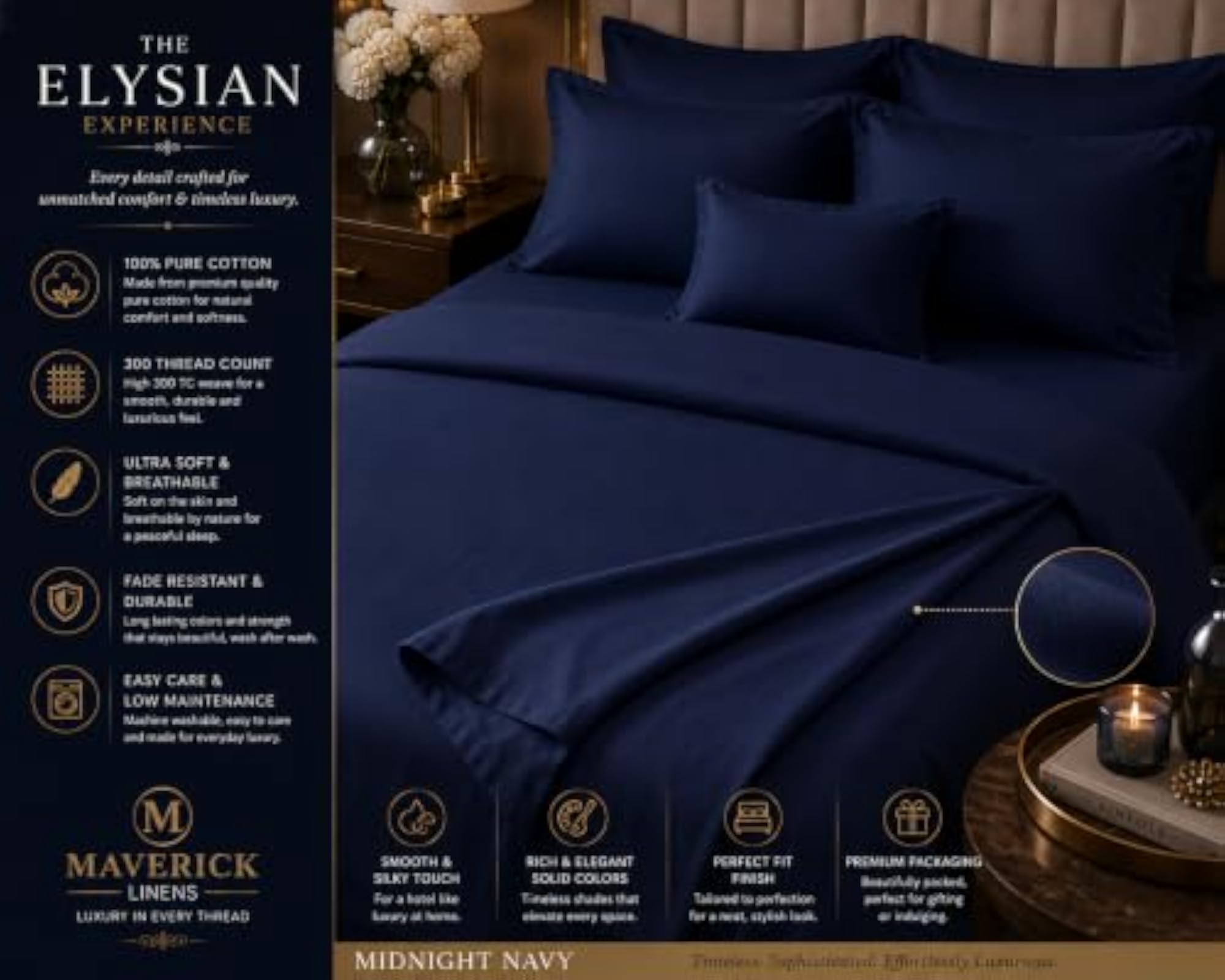 Elysian Collection 300TC Cotton Bedsheet with 2 Pillow Covers