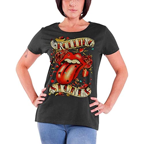 Image of The Rolling Stones Women's Tongue & Stars T-Shirt, Grey, Small