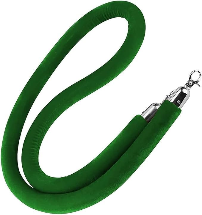 Corde de support file d'attente en velours vert 150cm avec crochets argentés