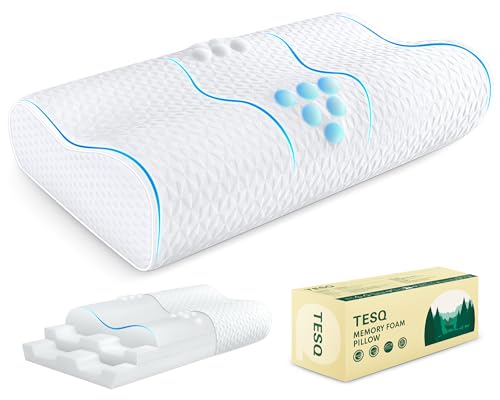 TESQ Ergonomisches Nackenstützkissen – Memory-Schaum-Kissen mit Verstellbarer Höhe, entworfen, um Sich den natürlichen Kurven anzupassen und die Wärmeableitung zu fördern
